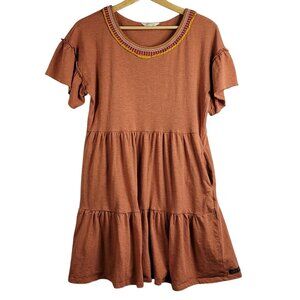 Matilda Jane Women Homeroom Dress Orange XL Tiered Pullover Embroidered Pockets